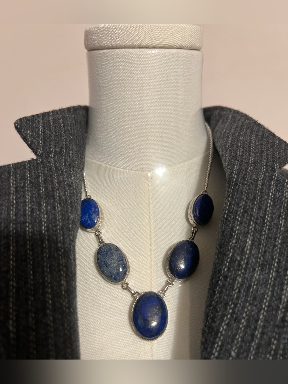 Lapis Lazuli Sterling Silver Necklace and Bracelet Set
